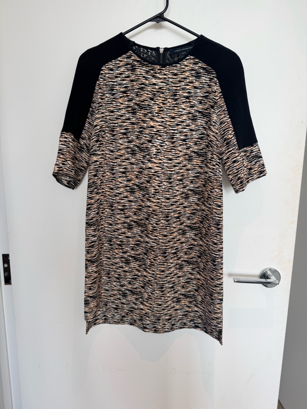 French Connection Black and Beige Space-Dye Midi Dress